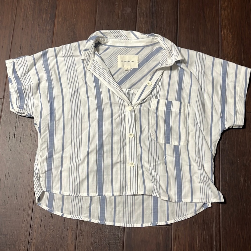 flowy striped button up blouse